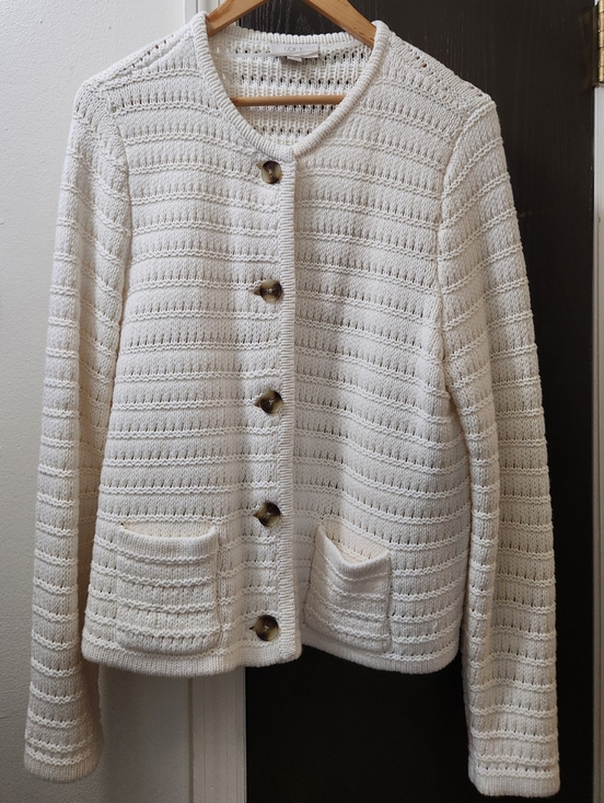 LOFT Sweaters - LOFT Cream Knit Button-Front Cardigan with Patch Pockets